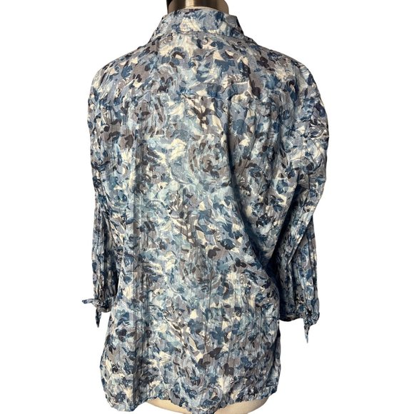 JM collection women’s blouse XL Blue button up 3/4 sleeve V neck - Picture 5 of 13